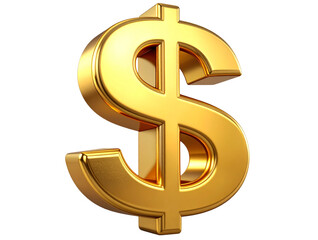 Obraz premium Glossy Gold Dollar Sign Symbol with 3D Shine, Front View, Isolated on Transparent Background