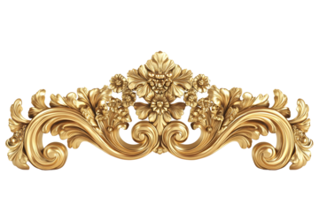 Ornate baroque gold decorative floral motif with intricate swirls and detailing