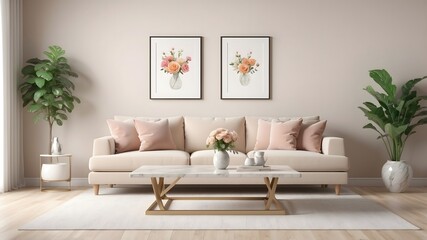 Digitally image of a fully furnished living room stock photo