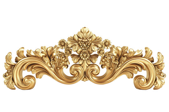 Ornate baroque gold decorative floral motif with intricate swirls and detailing