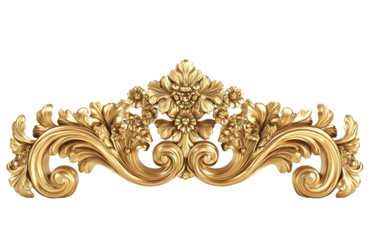 Ornate baroque gold decorative floral motif with intricate swirls and detailing