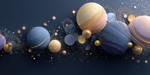Naklejka premium Minimalist Arrangement of Glowing Stylized Planets for Fantasy and Science Illustration