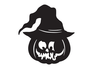 Witch Hat Pumpkin Scary Face Line Art