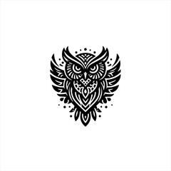 Obraz premium Stylized Black and White Owl Emblem Design.