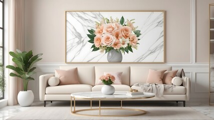  Living room with a sofa and picture frame. 