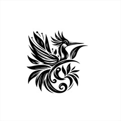 Obraz premium Stylized Black Bird with Floral Ornaments.