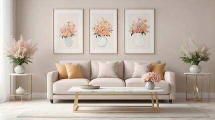 Mockup frame, poster in home living room design, element mockup interior