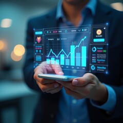 Dynamic blockchain candlestick visualization on futuristic floating panel