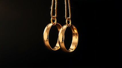Two golden wedding rings suspended, symbolizing elegant commitment and union.