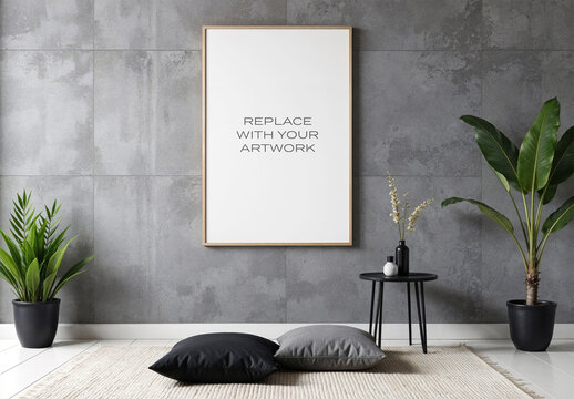 Frame Interior Canvas Wall Art Poster Room Mockup Template Blank Paper Texture