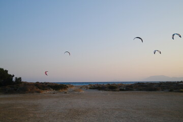 Kiteboarding at Dusk on the Mediterranean Coast of Turkey
