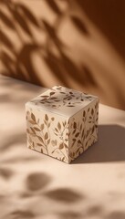 Square Packaging Box Mockup with Leaf Pattern on Warm Background