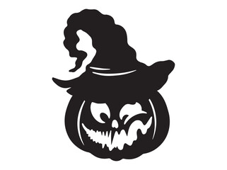 Witch Hat Face Pumpkin Line Art