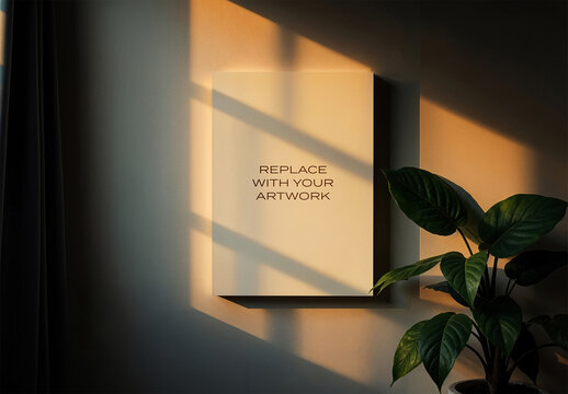 Frame Interior Canvas Wall Art Poster Room Mockup Template Blank Paper Texture