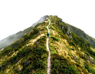  Top-Down Perspective of Single Hiker on Foggy Ridge Trail