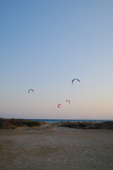 Kiteboarding at Dusk on the Mediterranean Coast of Turkey
