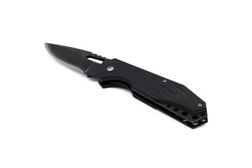 Black Folding Pocket Knife with Tactical Handle on White Background