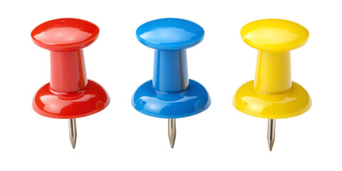 Colorful Push Pins and Map Pins in a Row on Transparent Background
Set of Red, Blue, Yellow Push Pins and Map Pins Isolated on Transparent Background