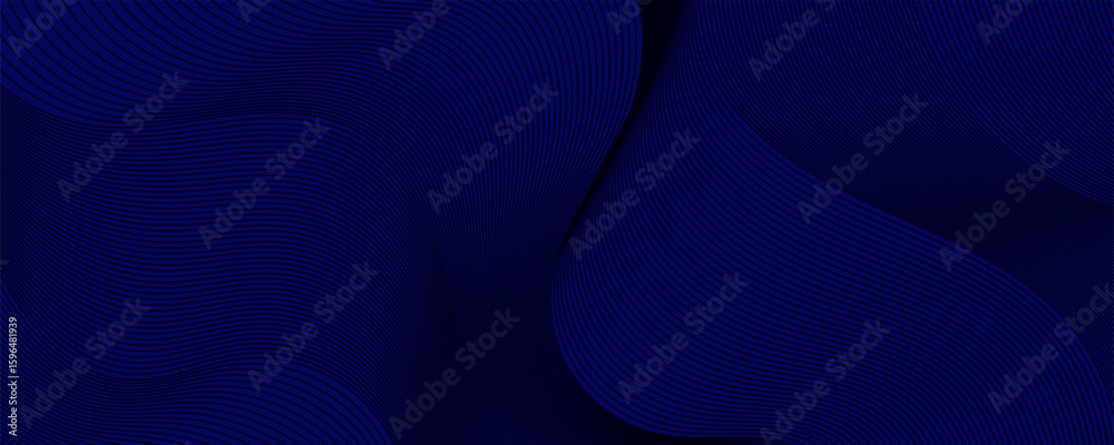 Sticker dark blue abstract wave background with light lines and 3d curved design
