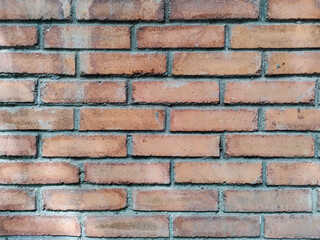 Obraz premium Brown bricks are laid evenly in the wall. The gaps are filled with gray cement. The texture and structure of the material are clearly visible.