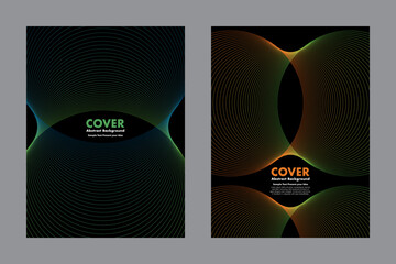 Abstract vector background with halftone lines forming symmetrical geometric patterns on black. For cover, annual report, presentation or digital artwork