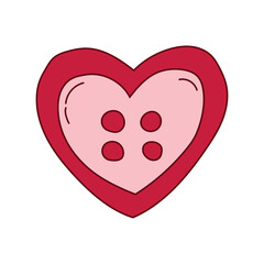 Button up the love, festive illustration for Valentine's Day. Vector heart-shaped button in doodle style. Trendy ideas for invitations, scrapbook, stickers and decor.