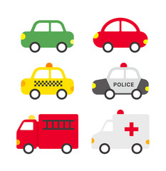 Fototapeta premium A set of various car icons with transportation concept such as taxi, police car, ambulance, fire truck, emergency vehicle, etc.