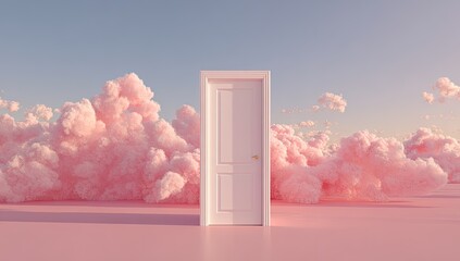Pastel pink cloudscape with white door