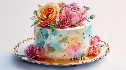 Naklejka premium ケーキの水彩画