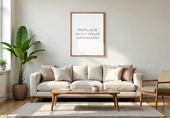 Frame Interior Canvas Wall Art Poster Room Mockup Template Blank Paper Texture