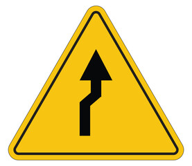 Caution Sign for Merge Ahead with Yellow Background and Arrow