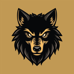 Fototapeta premium Brown background wolf head with sharp eyes and thick fur