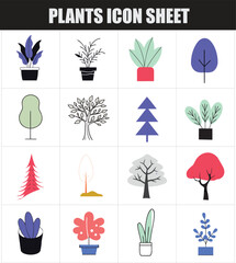 A clean and modern collection of plant icons featuring various leaves, potted plants, and botanical elements. Perfect for eco-friendly designs, gardening apps, sustainability projects, and nature-them