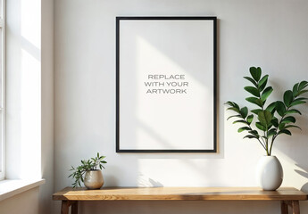 Frame Interior Canvas Wall Art Poster Room Mockup Template Blank Paper Texture