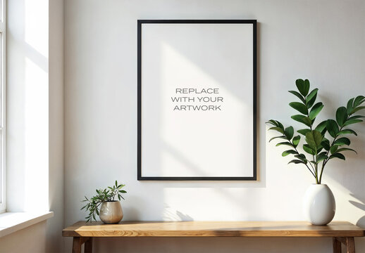 Frame Interior Canvas Wall Art Poster Room Mockup Template Blank Paper Texture