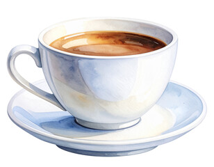 Watercolor Hand-Drawn White Coffee Cup with Soft Brush Texture and Gentle Shadows, Transparent PNG