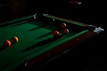 Colorful Billiard Balls on Pool Table in Dimly Lit Bar
