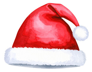 Watercolor Hand-Drawn Red Santa Hat with Soft Brush Strokes and Artistic Texture, Transparent PNG