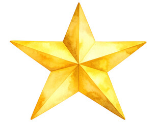 Watercolor Hand-Drawn Golden Star with Soft Brush Texture and Subtle Gradient, Transparent PNG