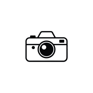 Simple line art icon of a vintage camera
