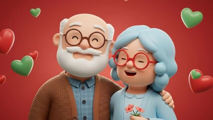 Cartoon elderly couple showing affection