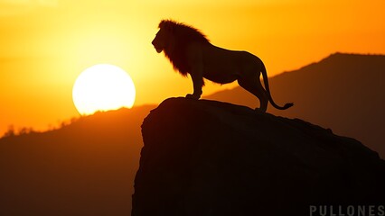 A lion's silhouette against a sunset backdrop, showcasing the beauty of wildlife.