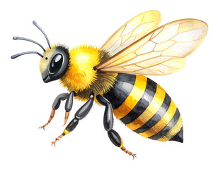 Watercolor Hand-Drawn Flying Bee with Soft Brush Strokes and Delicate Wings, Transparent PNG