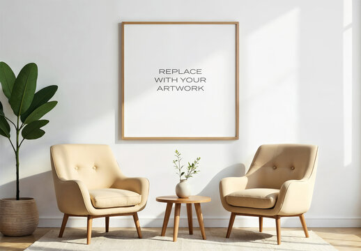 Frame Interior Canvas Wall Art Poster Room Mockup Template Blank Paper Texture