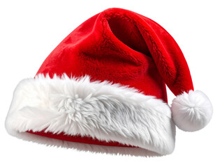 3D Realistic Red Santa Hat with Fluffy White Trim and Pom-Pom, Slightly Tilted, Isolated on Transparent Background (2)
