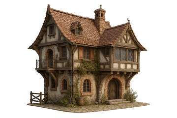 Old European-Style Medieval Cottage with Timber and Stone Design