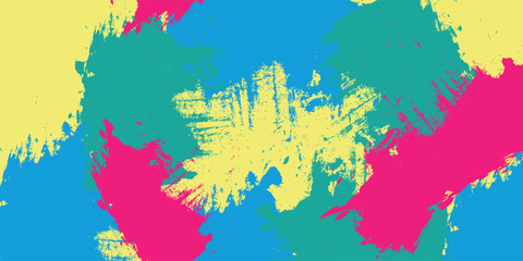 Bold Splash Of Paint In Vibrant Cyan, Magenta, Yellow, And Green Creates A Striking Abstract Brushstroke Texture With Bright Color, Paint, Abstract, Texture, Brushstroke, Color.