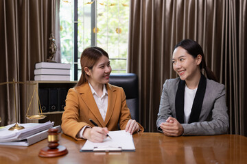 Lawyer woman with Comfort and Advise Clients, Reaching a Mutual Agreement, Agreement and Partnership Concept,