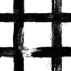 Abstract high-contrast black brush grid pattern on white background reflecting minimalist modern art and geometric symmetry.