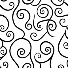 Elegant black swirl pattern on a white background, featuring intricate spiral designs creating a visually appealing abstract texture.